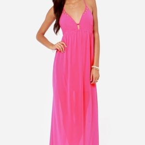Lulus Oh So Coy Fushia Maxi
